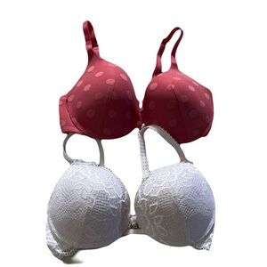La Vie en Rose Bra Bundle | Front Clasp Push-Up Lace & Polka Dot | Size 34D